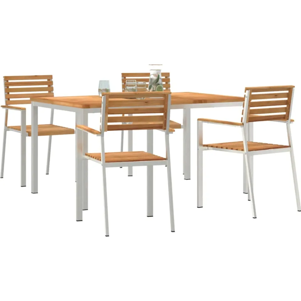 vidaXL Tuin eettafelset 5 st Massief Teakhout en RVS Bruin
