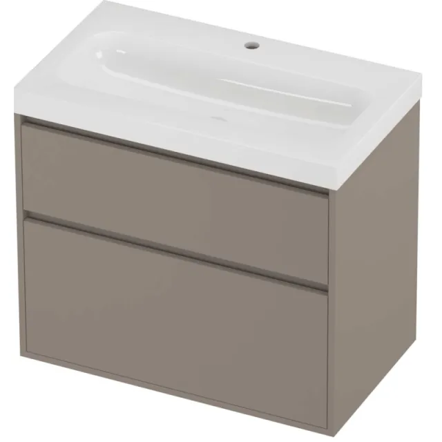 Proline Haga Badmeubelset Polystone Mezza 1 Kraangat Greeploos 80x46x73 cm Glans Wit Clay Beige