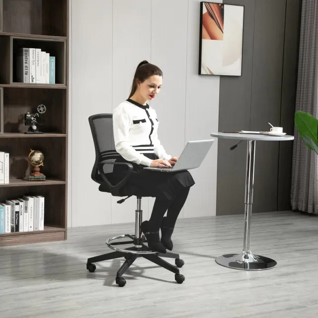 STILVORA Bureaustoel 59,5 X 60 X 102,5 Tot 126 Cm - Ergonomisch Met Verstelbare Zithoogte En Voetsteun - Draaibaar Met Wielen - Kunststof Zwart