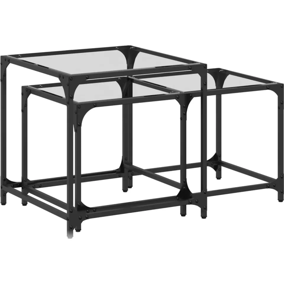 vidaXL 2-delige Tafeltjesset met transparant glazen blad staal transparent, foto 3