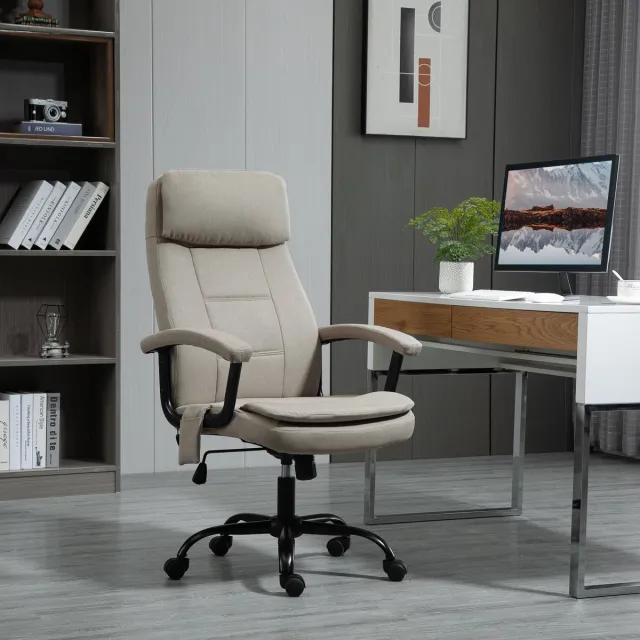 STILVORA Bureaustoel 63 X 70 X 112 121 Cm - Ergonomisch Met Trilmassage En Schommelfunctie - In Hoogte Verstelbaar - Polyester Beige