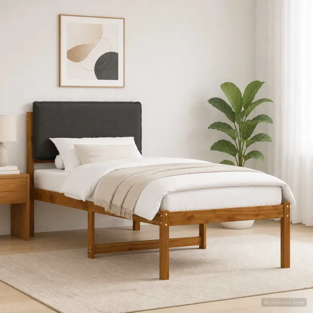 vidaXL Bedframe met gestoffeerd hoofdbord Naturel en donkergrijs Tan