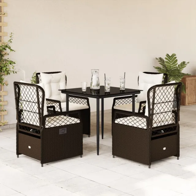 vidaXL 5-delige Tuinset met kussens poly rattan bruin, foto 2