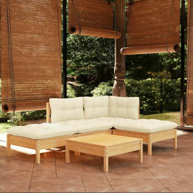vidaXL 5-delige Loungeset met crèmekleurige kussens grenenhout, foto 2