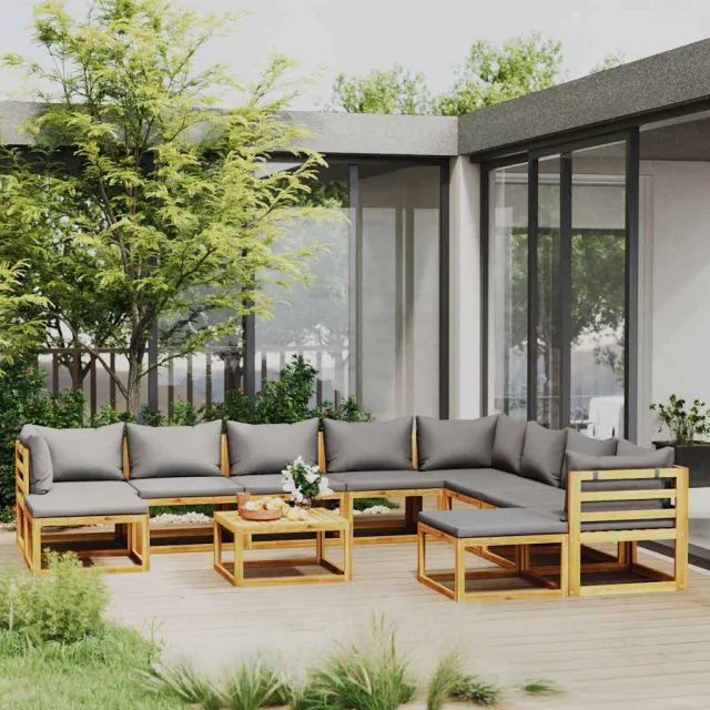 vidaXL 11-delige Loungeset met kussens massief acaciahout grijs, foto 2