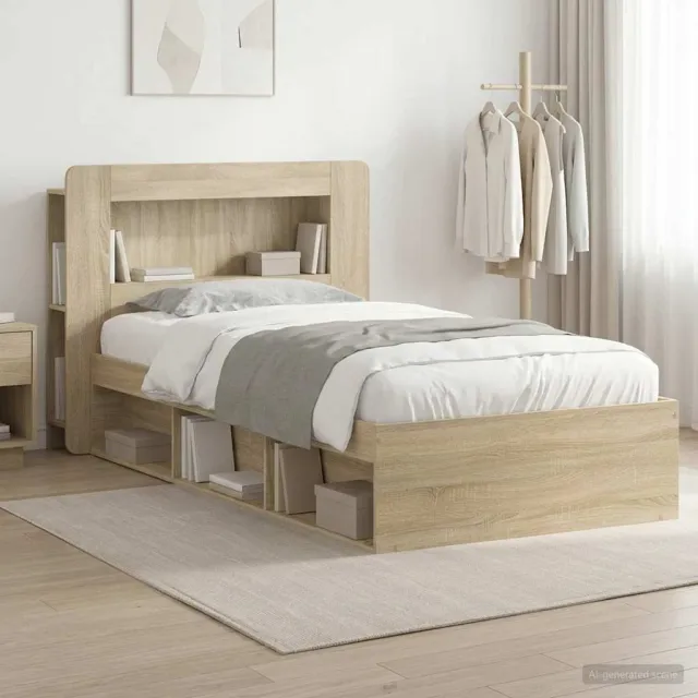 vidaXL Bedframe met opslag Sonoma Eiken 90 x 190 cm Bewerkt hout Bruin