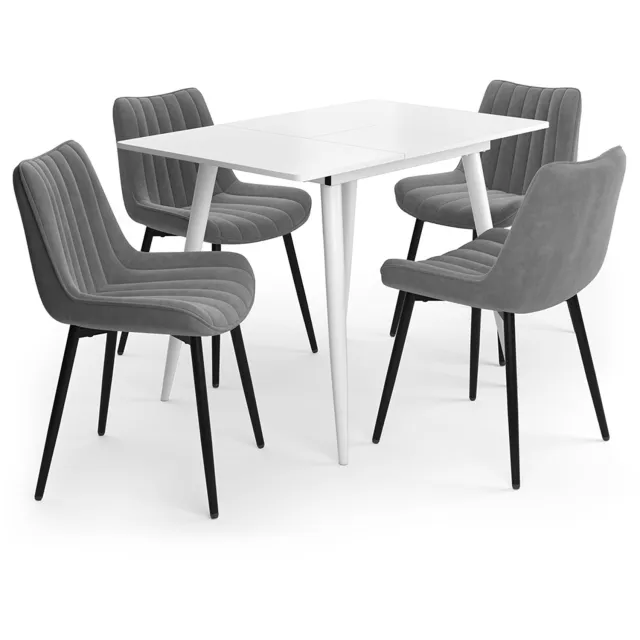 Vicco eettafelset Beaver, Wit, 110 x 70 cm met 4 stoelen, grijs
