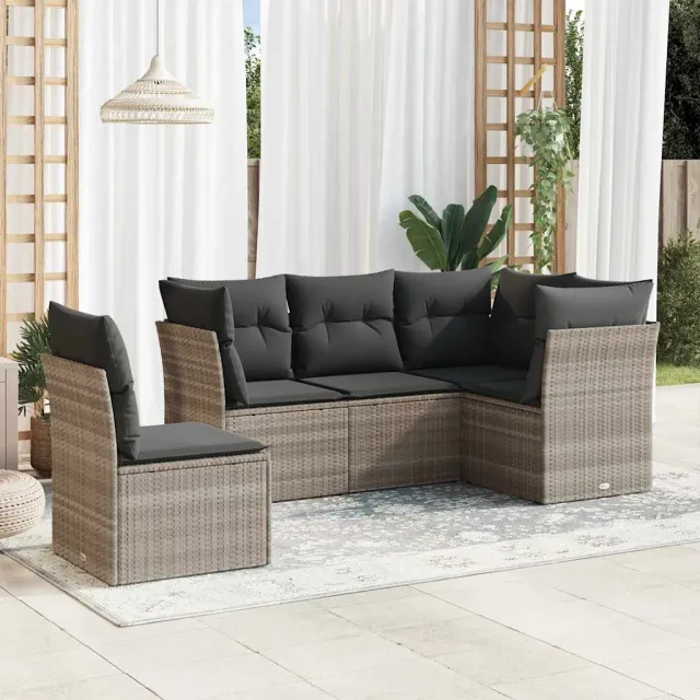 vidaXL 5-delige Loungeset met kussens poly rattan lichtgrijs grijs, foto 2