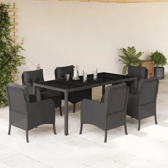 vidaXL 7-delige Tuinset met kussens poly rattan zwart, foto 2