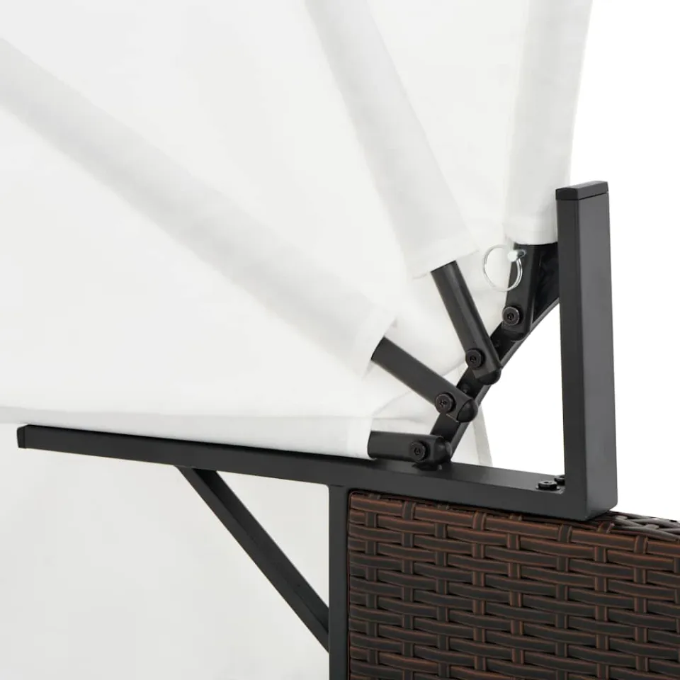vidaXL Ligbed 2-persoons met luifel poly rattan bruin, foto 3