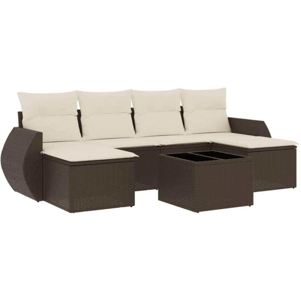 vidaXL 7-delige Loungeset met kussens poly rattan bruin, foto 3