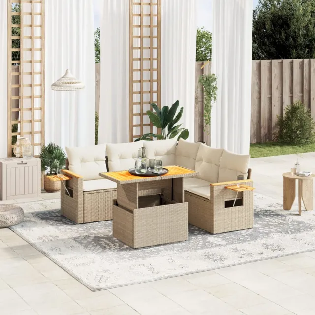 vidaXL 6-delige Loungeset met kussens poly rattan beige, foto 2