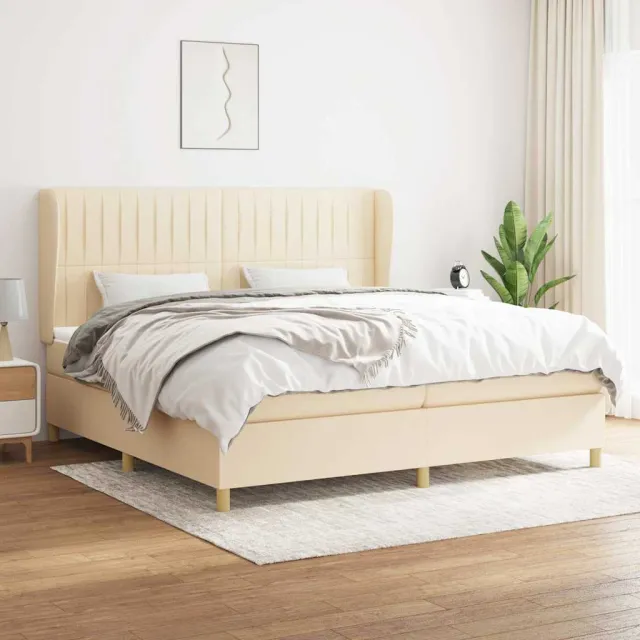 vidaXL Boxspring met matras stof crèmekleurig 200x200 cm