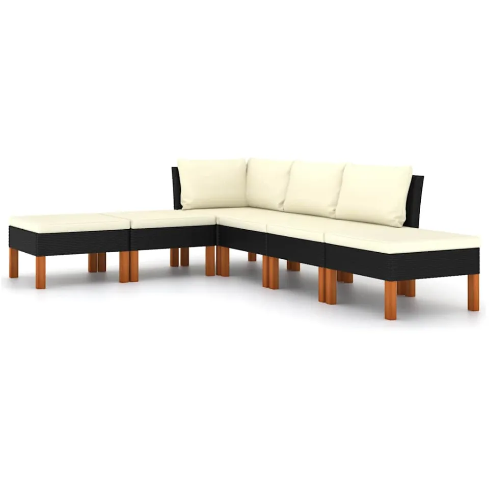 vidaXL 6-delige Loungeset met kussens poly rattan zwart, foto 3
