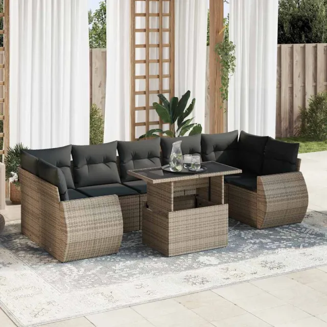 vidaXL 8-delige Loungeset met kussens poly rattan grijs, foto 2