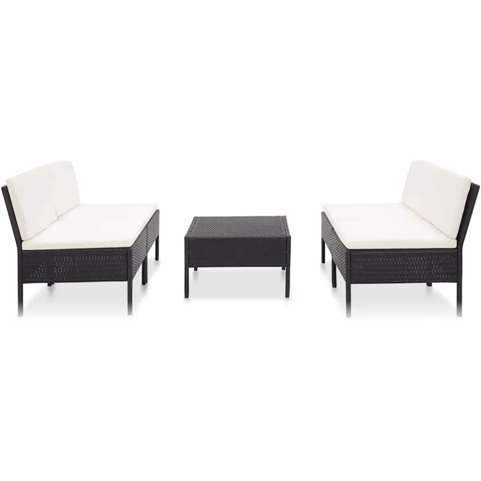 vidaXL 5-delige Loungeset met kussens poly rattan zwart, foto 2