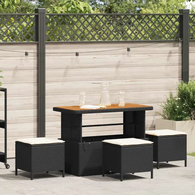 vidaXL Tuin eettafelset 4 st Zwart poly rattan, foto 2