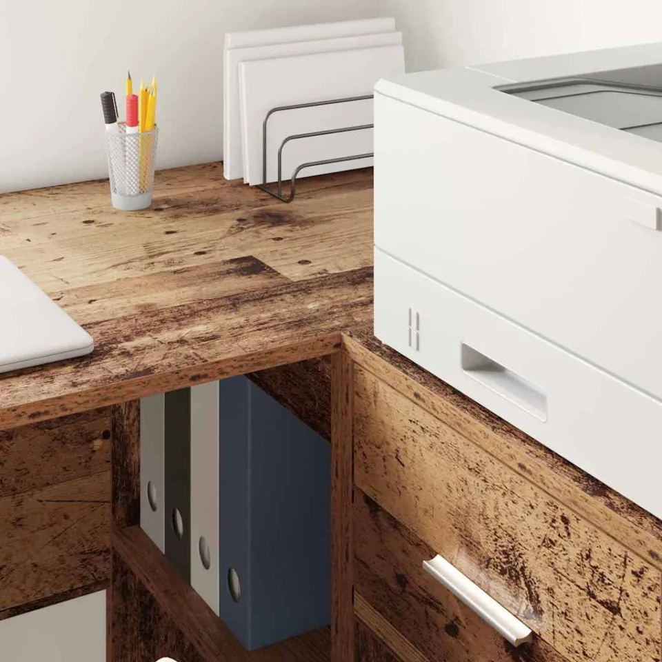 vidaXL Hoekbureau met lade met plank Oudhout 102 x 88 x 75 cm bruin, foto 4