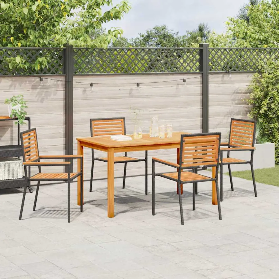 vidaXL Tuin eettafelset 5 st Zwart Massief Acaciahout, foto 3