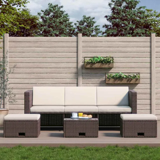 vidaXL 4-delige Loungeset met kussens poly rattan bruin, foto 2