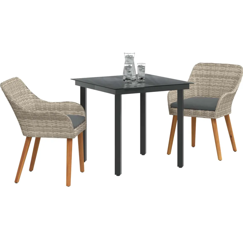 vidaXL Tuin eettafelset 3 st Lichtgrijs poly rattan