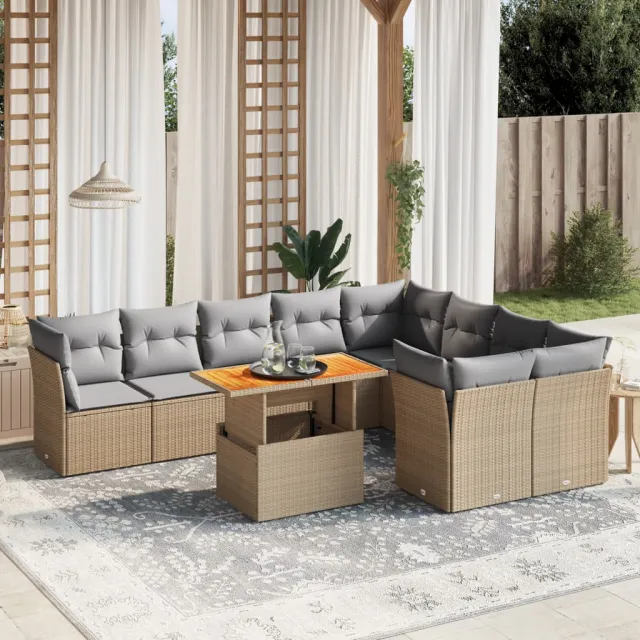 vidaXL 10-delige Loungeset met kussens poly rattan beige, foto 2