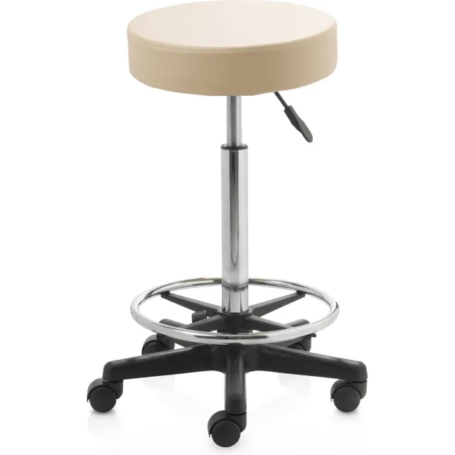 ZenGrowth ergonomische tabouret met hoge gasveer beige - Kapperskruk op zachte wielen – Met voetring – Tabouret - In hoogte verstelbaar