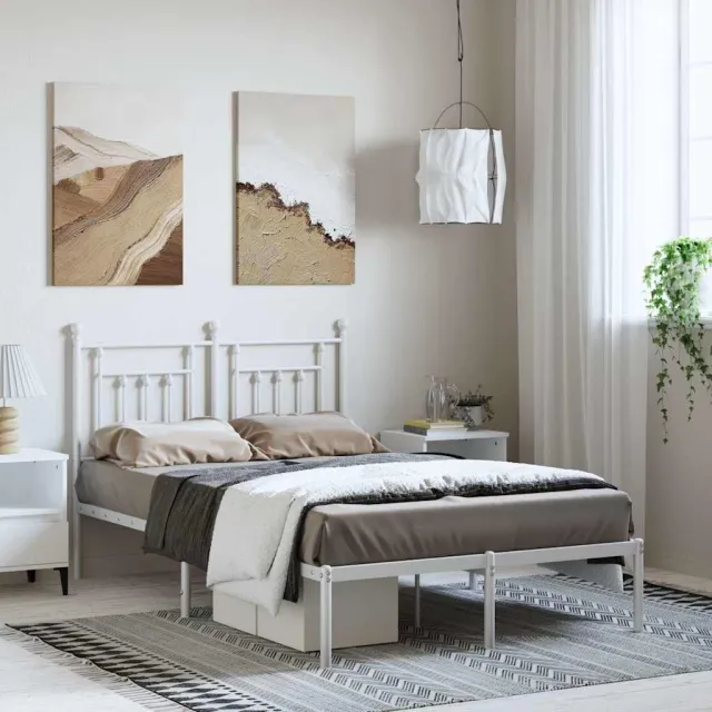 vidaXL Bedframe met hoofdbord metaal wit 135x190 cm