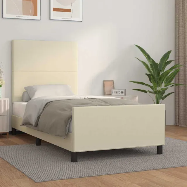 vidaXL Bedframe met hoofdbord kunstleer crèmekleurig 100x200 cm