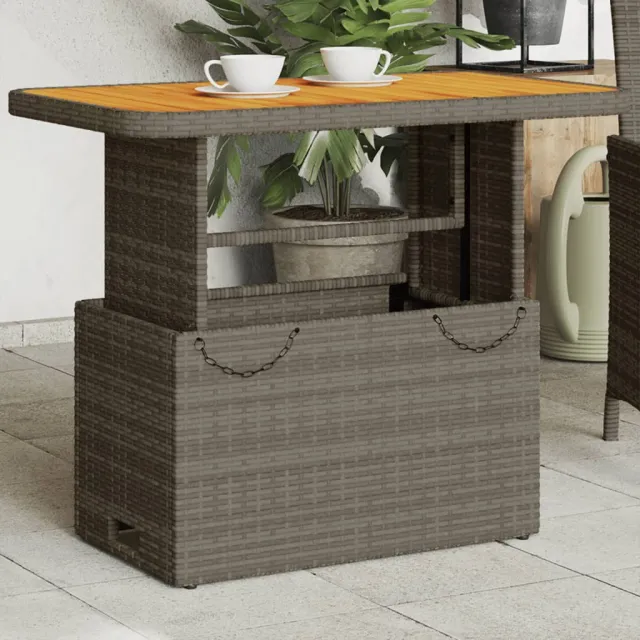 vidaXL Tuintafel 90x55x71 cm poly rattan en acaciahout grijs, foto 2