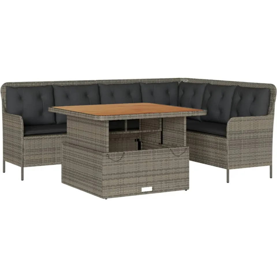 vidaXL 2-delige Loungeset met kussens poly rattan grijs, foto 3