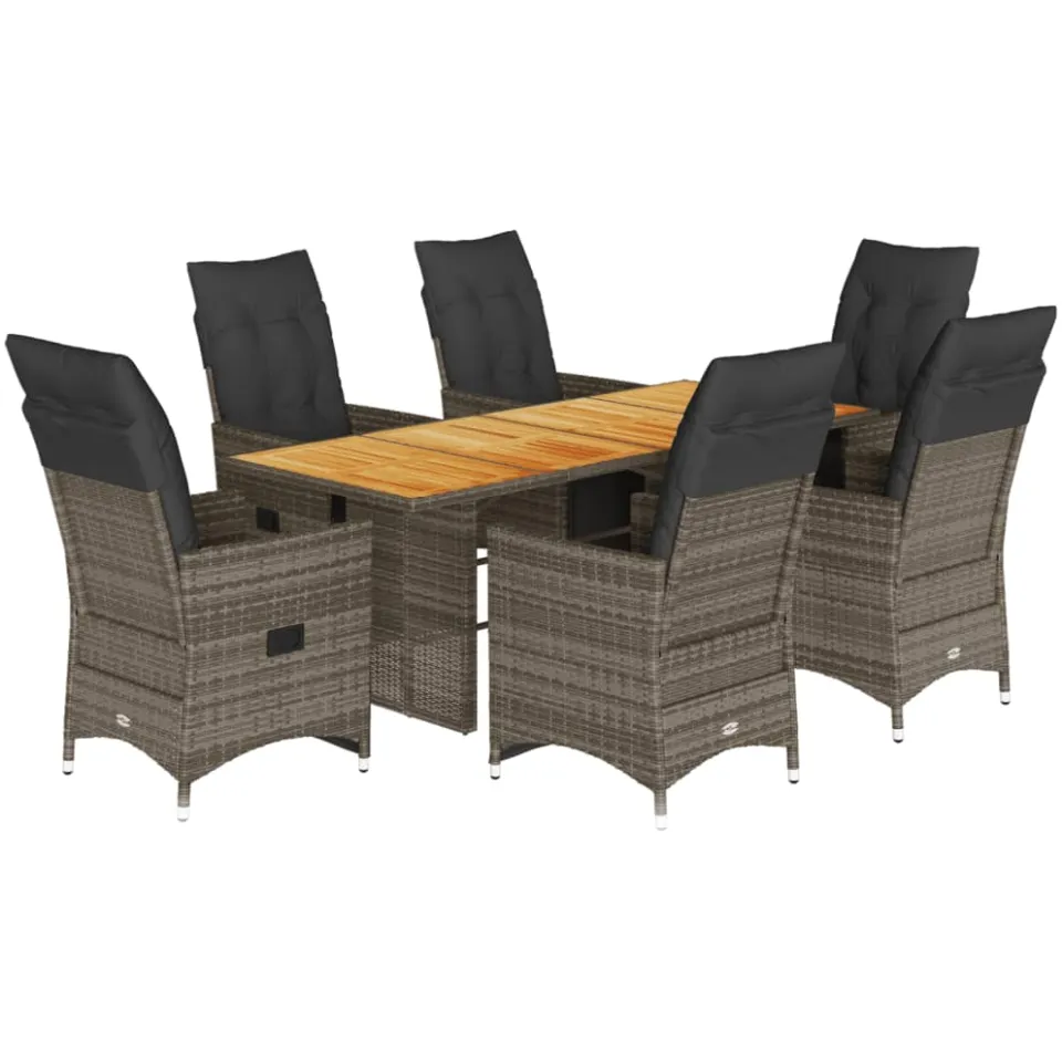 vidaXL 7-delige Bistroset met kussens poly rattan grijs, foto 3