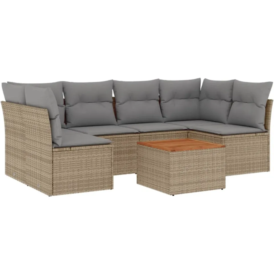 vidaXL 7-delige Loungeset met kussens poly rattan beige