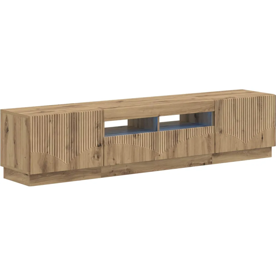 vidaXL LED tv-meubel HOORN 3 st Artisanaal eiken Bewerkt hout Bruin