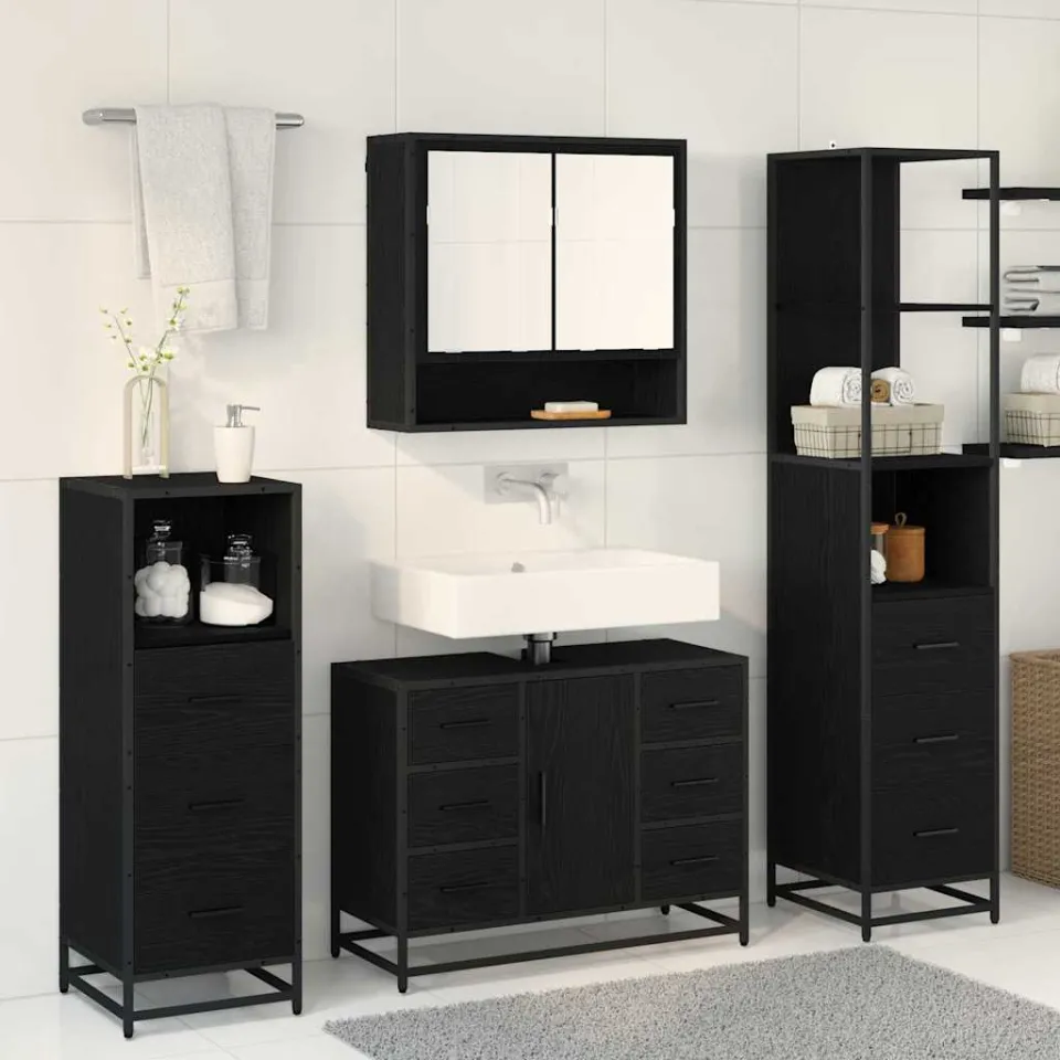 vidaXL Badkamermeubelset 4 st Zwart Eiken 80 x 33 x 60 cm Bewerkt hout, foto 3