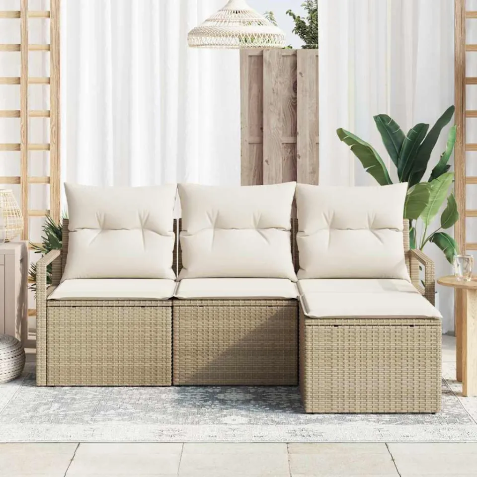 vidaXL Bankstel 4 st Beige poly rattan, foto 3