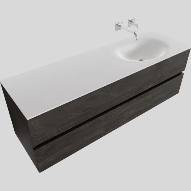 Boss & Wessing Badkamermeubel Solid Surface BWS Stockholm 150x46 cm Rechts Wood Dark Brown (0 kraangaten) Houtlook