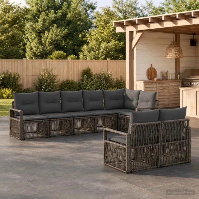 vidaXL Tuinbankenset 8 st 8-zits Grijs poly rattan, foto 2