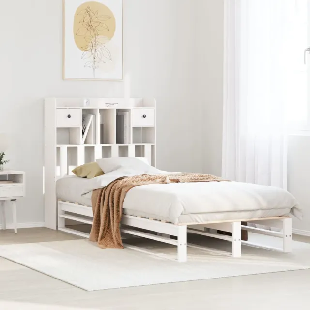 vidaXL Bed met boekenkast zonder matras grenenhout wit 75x190 cm