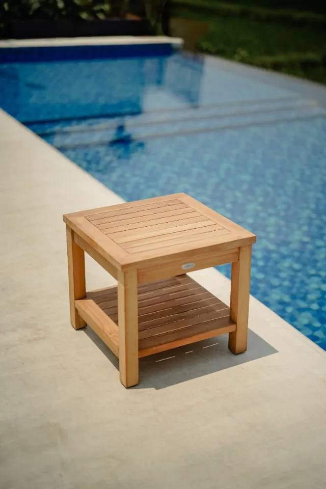 teakea Bijzettafel teak 50 x 50 x 45 cm - met onderblad Bruin