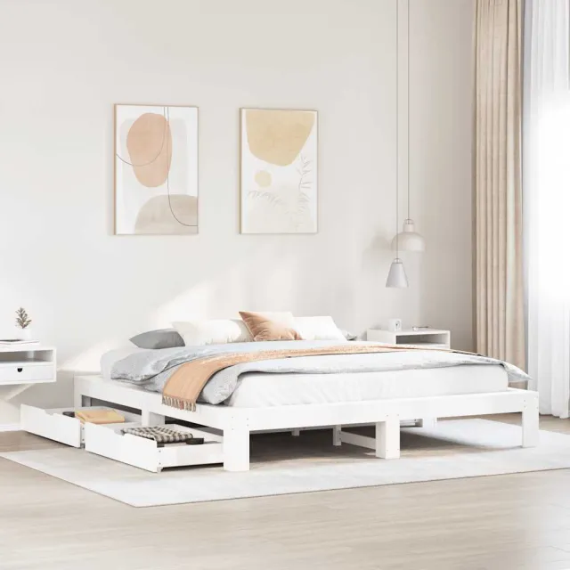 vidaXL Bedframe zonder matras massief grenenhout wit 200x200 cm