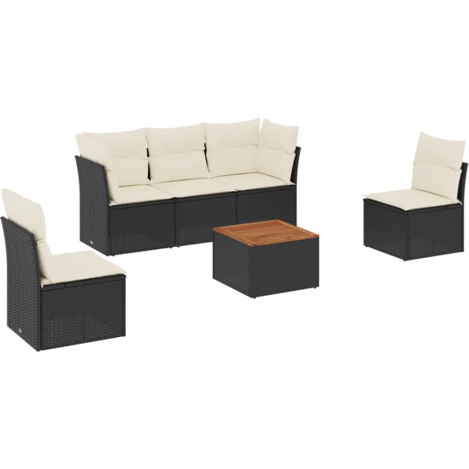 vidaXL 6-delige Loungeset met kussens poly rattan zwart, foto 4