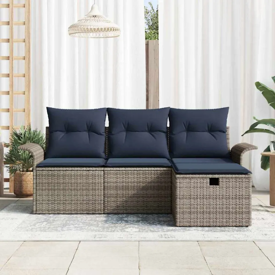 vidaXL Tuin Sofa Set 4 st Poly riet zwart, foto 3