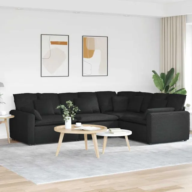 vidaXL Modulaire bank met kussens stof zwart