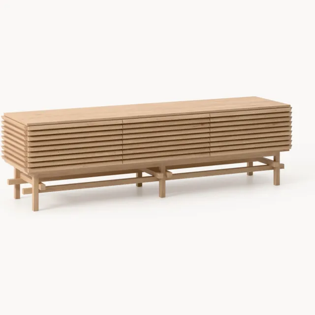 Westwing Collection Kleine tv-meubel Pierce van eikenhout Beige