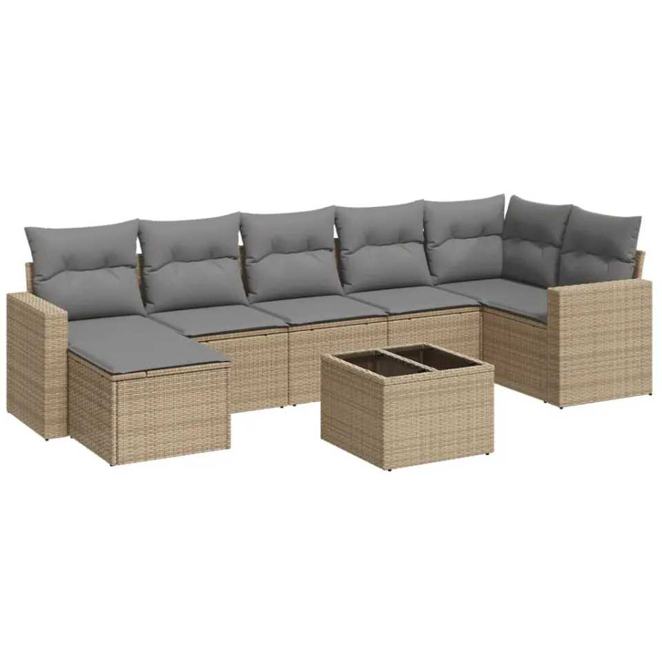 vidaXL 8-delige Loungeset met kussens poly rattan beige