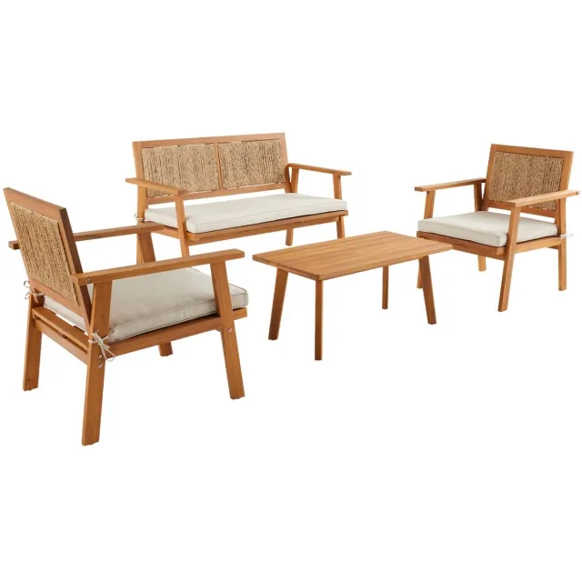 sweeek Tuinset van hout en verticale rotan bohemia 4 plaatsen Beige