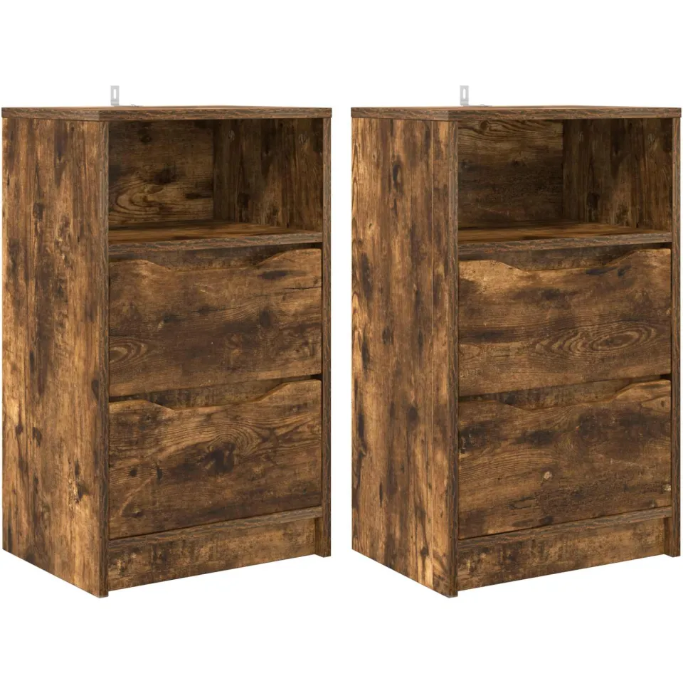 vidaXL Nachtkastjes 2 st Gerookt eiken 40 x 30 x 67 cm Bewerkt hout, foto 3