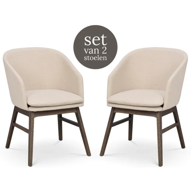 Rowico Home Windham eetkamerstoel beige - donker eiken onderstel - set van 2
