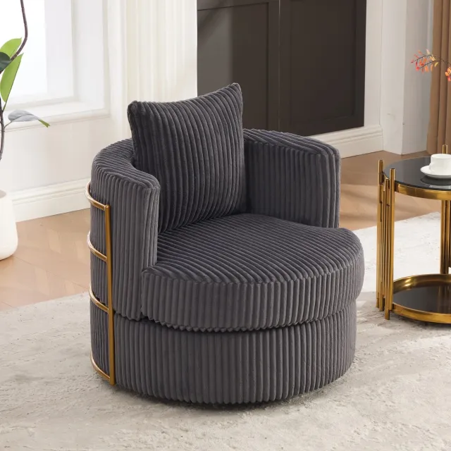 HAUSS SPOLE Fauteuil - Draaibare Loungefauteuil - Met Opbergruimte Onder Zitting En Zachte Armleuningen - Voor Woonkamer En Slaapkamer - Cord Grijs